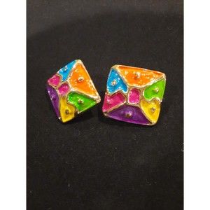 Vintage Retro 80's Clip On Earrings, Multi Color